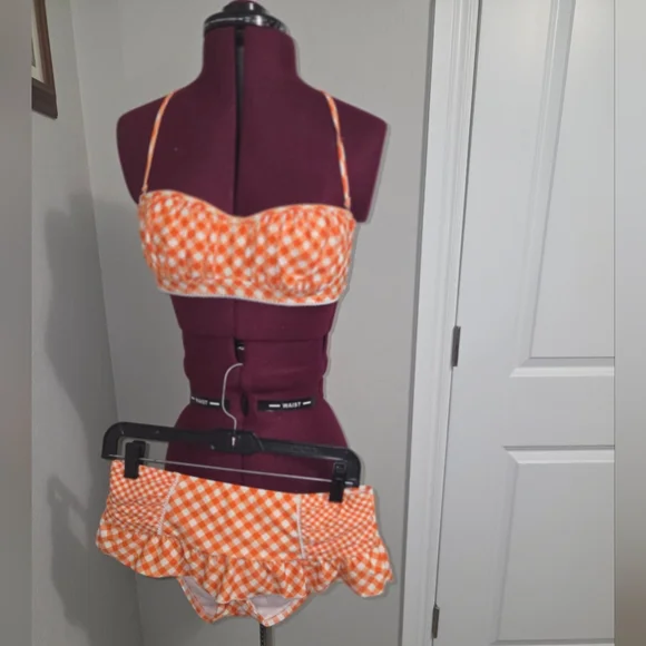 Arizona Jean Company Orange Checkered Bikini - Picture 1 of 4